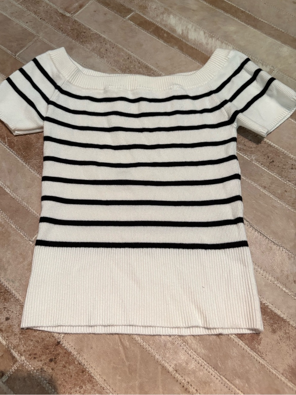 Garage White Knit Top with Black Stripe Detail